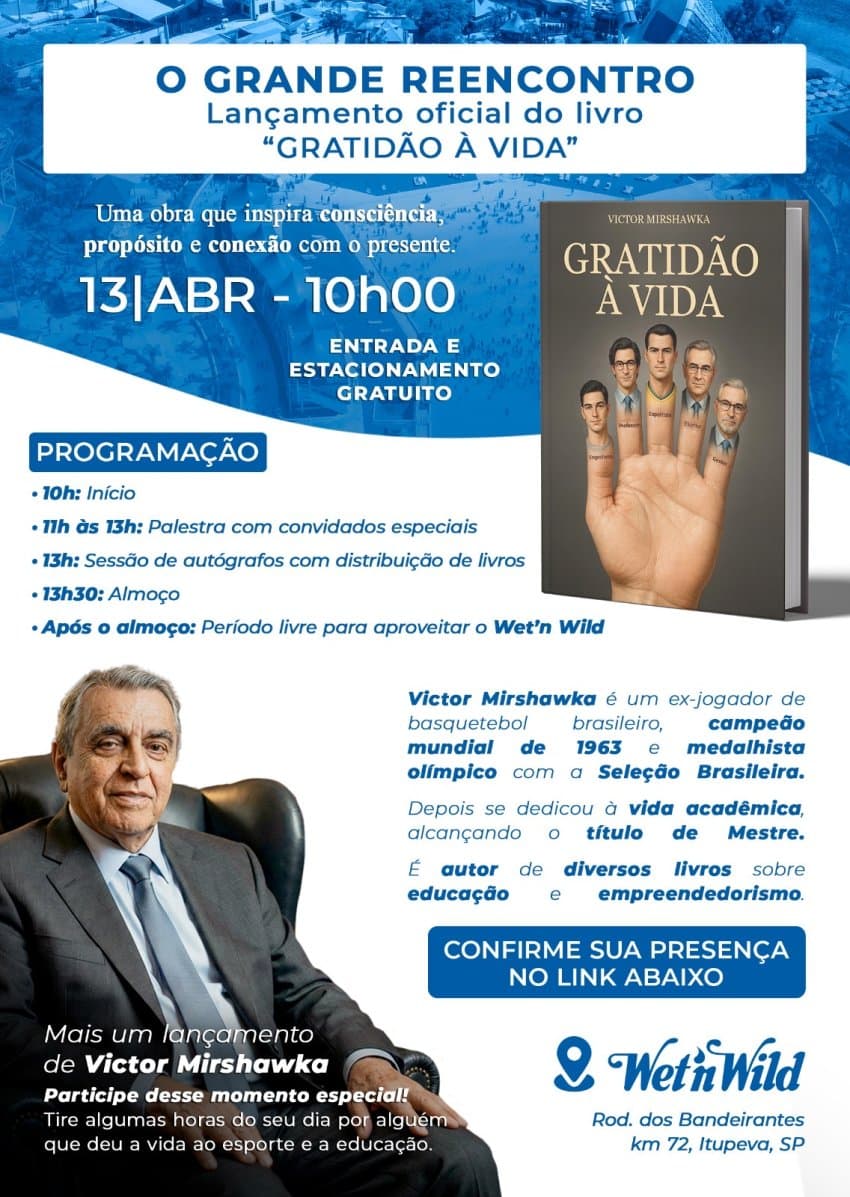 Campeão mundial, Victor Mirshawka lança livro “Gratidão à Vida” em abril